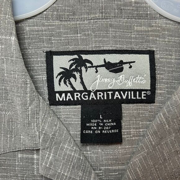 Jimmy Buffet Margaritaville Hawaiian Shirt 100% Silk Gray Floral Men’s Size L - Picture 3 of 5